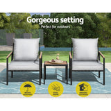 Gardeon 3PC Outdoor Furniture Bistro Set Lounge Setting Chairs Table Patio Black - Top-Down View