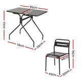 Gardeon 3PC Outdoor Bistro Set Patio Furniture Steel Table and Chairs Black - Front View