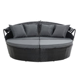 Gardeon Sun Lounge Setting Wicker Lounger Day Bed Outdoor Furniture Patio Black - Side View
