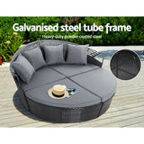 Gardeon Sun Lounge Setting Wicker Lounger Day Bed Outdoor Furniture Patio Black - Rear View