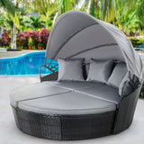 Gardeon Sun Lounge Setting Wicker Lounger Day Bed Outdoor Furniture Patio Black - Low Angle