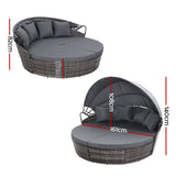 Gardeon Sun Lounge Setting Wicker Lounger Day Bed Outdoor Furniture Patio Grey - Front View