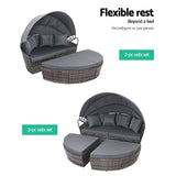 Gardeon Sun Lounge Setting Wicker Lounger Day Bed Outdoor Furniture Patio Grey - 45-Degree Angle