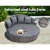 Gardeon Sun Lounge Setting Wicker Lounger Day Bed Outdoor Furniture Patio Grey - Rear View