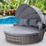 Gardeon Sun Lounge Setting Wicker Lounger Day Bed Outdoor Furniture Patio Grey - Low Angle