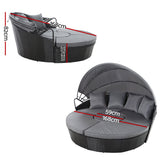 Gardeon Sun Lounge Setting Wicker Lounger Day Bed Patio Outdoor Furniture Black - Front View