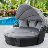 Gardeon Sun Lounge Setting Wicker Lounger Day Bed Patio Outdoor Furniture Black - Low Angle