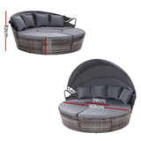 Gardeon Sun Lounge Setting Wicker Lounger Day Bed Patio Outdoor Furniture Grey - Front View