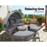 Gardeon Sun Lounge Setting Wicker Lounger Day Bed Patio Outdoor Furniture Grey - Rear View