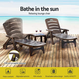 Gardeon Sun Lounger Folding Lounge Chair Wheels Patio Outdoor Furniture Brown - Top-Down View
