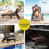 Gardeon Sun Lounger Folding Lounge Chair Wheels Patio Outdoor Furniture Brown - 45-Degree Angle