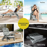 Gardeon Sun Lounger Folding Lounge Chair Wheels Patio Outdoor Furniture Grey - 45-Degree Angle