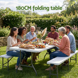 Gardeon 180cm Folding Table Portable Fold-in-Half with Handle Camping Picnic - Top-Down View