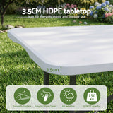 Gardeon 180cm Folding Table Portable Fold-in-Half with Handle Camping Picnic - 45-Degree Angle