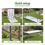 Gardeon 180cm Folding Table Portable Fold-in-Half with Handle Camping Picnic - Close-Up Angle