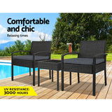 Gardeon 3PC Patio Furniture Bistro Set Wicker Outdoor Lounge Setting Black - Side View