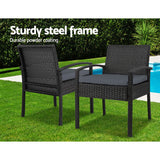Gardeon 3PC Patio Furniture Bistro Set Wicker Outdoor Lounge Setting Black - Top-Down View