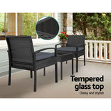 Gardeon 3PC Patio Furniture Bistro Set Wicker Outdoor Lounge Setting Black - 45-Degree Angle