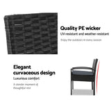Gardeon 3PC Patio Furniture Bistro Set Wicker Outdoor Lounge Setting Black - Rear View