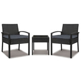 Gardeon 3PC Patio Furniture Bistro Set Wicker Outdoor Lounge Setting Black - Low Angle