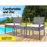 Gardeon 3PC Patio Furniture Bistro Set Wicker Outdoor Lounge Setting Grey - Side View