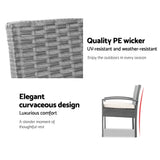 Gardeon 3PC Patio Furniture Bistro Set Wicker Outdoor Lounge Setting Grey - 45-Degree Angle