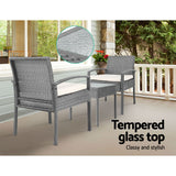 Gardeon 3PC Patio Furniture Bistro Set Wicker Outdoor Lounge Setting Grey - Rear View