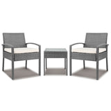 Gardeon 3PC Patio Furniture Bistro Set Wicker Outdoor Lounge Setting Grey - Low Angle