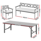 Gardeon Outdoor Dining Set 5 Piece Wooden Table Chairs Setting Grey - Front View