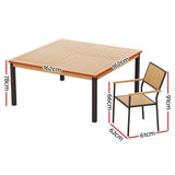 Gardeon Outdoor Dining Set 9 Piece Wooden Table Chairs Setting - Front View