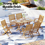Gardeon Outdoor Dining Set 7 Piece Wooden Table Chairs Setting Foldable - Top-Down View
