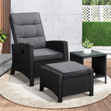 Livsip Recliner Chairs & Table Patio Set of 3 Black - Close-Up Angle