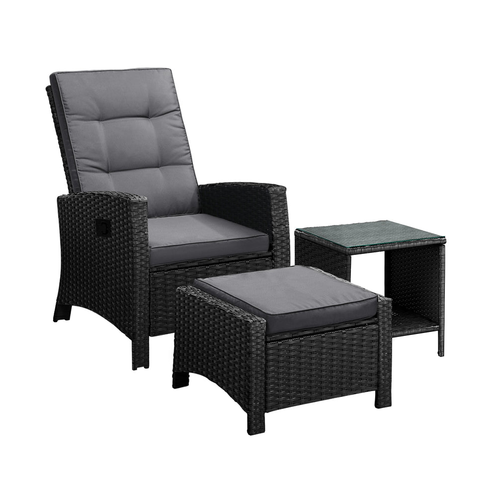 Livsip Recliner Chairs & Table Patio Set of 3 Black