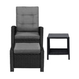 Livsip Recliner Chairs & Table Patio Set of 3 Black - 45-Degree Angle