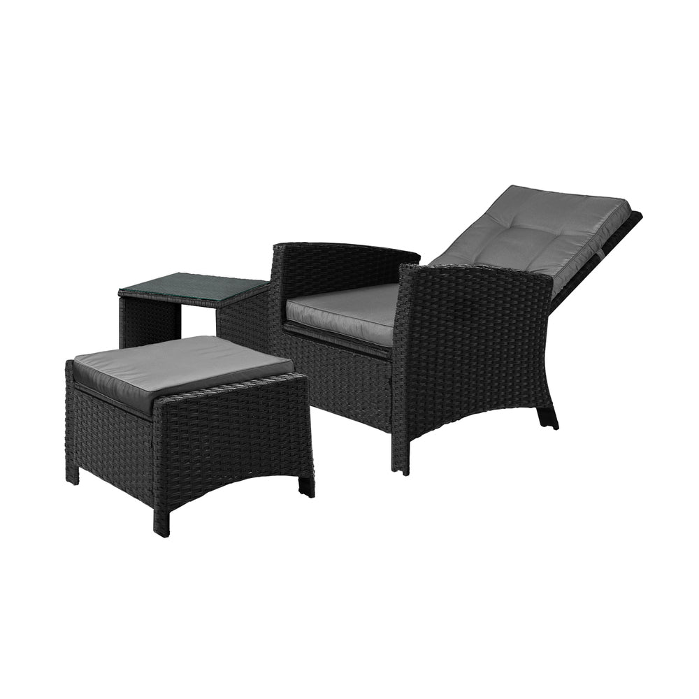 Livsip Recliner Chairs & Table Patio Set of 3 Black