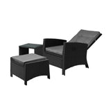 Livsip Recliner Chairs & Table Patio Set of 3 Black - Rear View