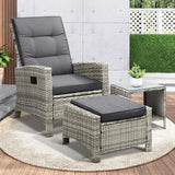 Livsip Recliner Wicker Sun Lounge Set 3PC Grey - Front View