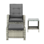 Livsip Recliner Wicker Sun Lounge Set 3PC Grey