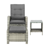 Livsip Recliner Wicker Sun Lounge Set 3PC Grey - Top-Down View