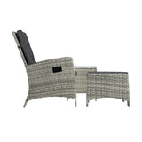 Livsip Recliner Wicker Sun Lounge Set 3PC Grey