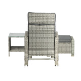 Livsip Recliner Wicker Sun Lounge Set 3PC Grey - Side View