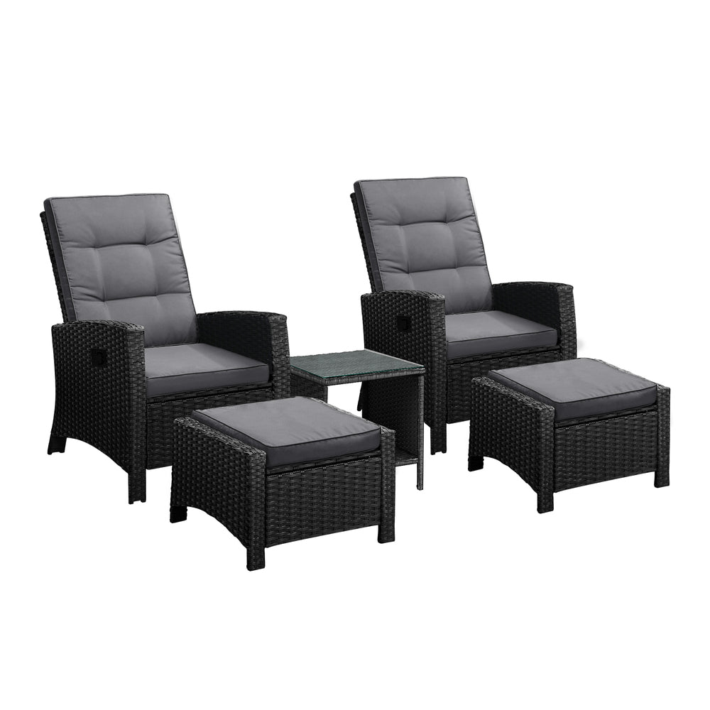 Livsip Recliner Chairs & Table Patio Set of 5 Black