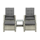 Livsip Recliner Chair Wicker Lounge 5PCS Set - Front View