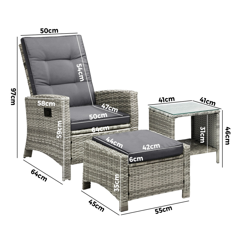 Livsip Recliner Chair Wicker Lounge 5PCS Set