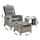 Livsip Recliner Chair Wicker Lounge 5PCS Set - Rear View