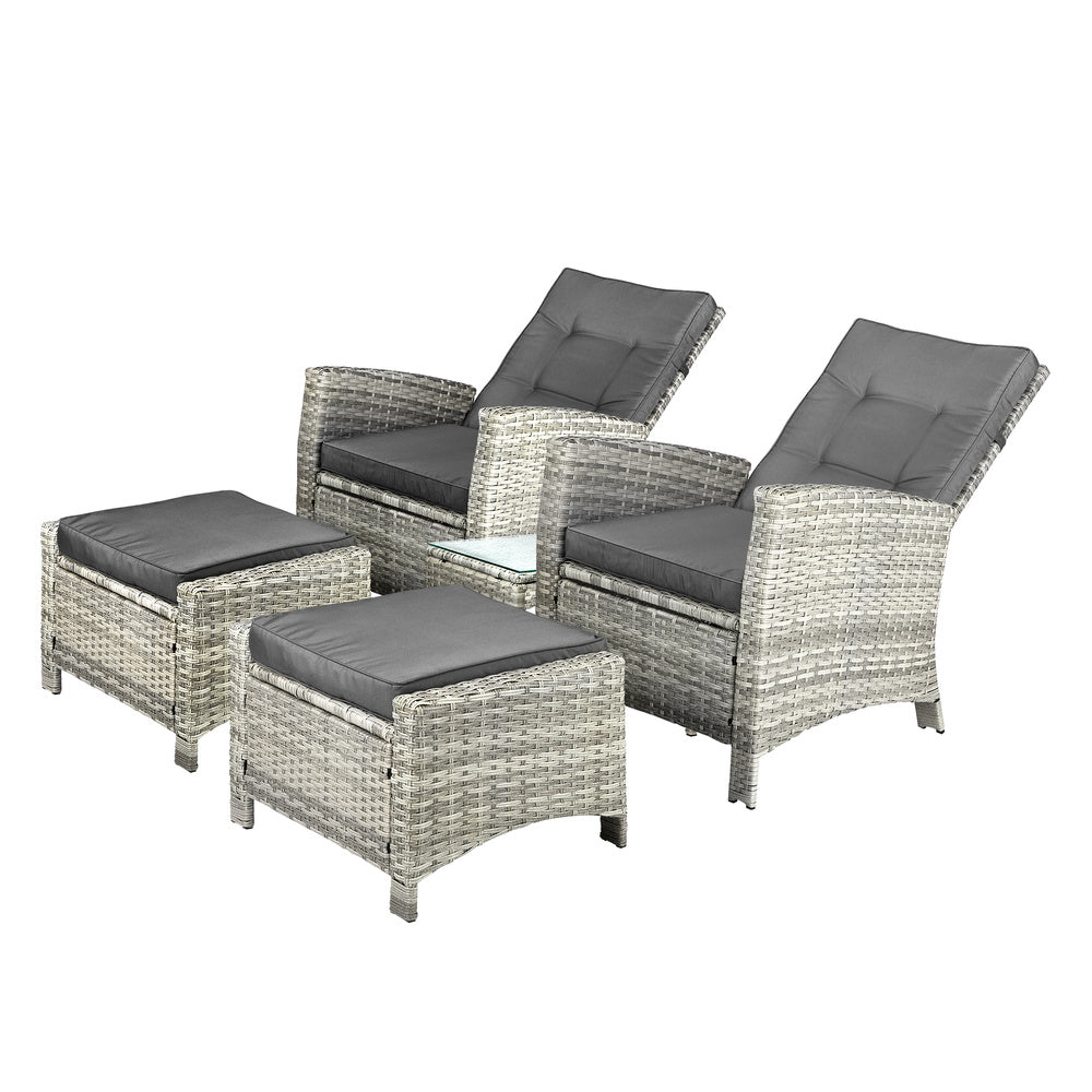 Livsip Recliner Chair Wicker Lounge 5PCS Set