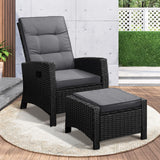 Livsip Outdoor Recliner Chairs Wicker Sun Lounge Black - Front View