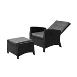 Livsip Outdoor Recliner Chairs Wicker Sun Lounge Black - Rear View