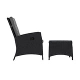 Livsip Outdoor Recliner Chairs Wicker Sun Lounge Black - 45-Degree Angle