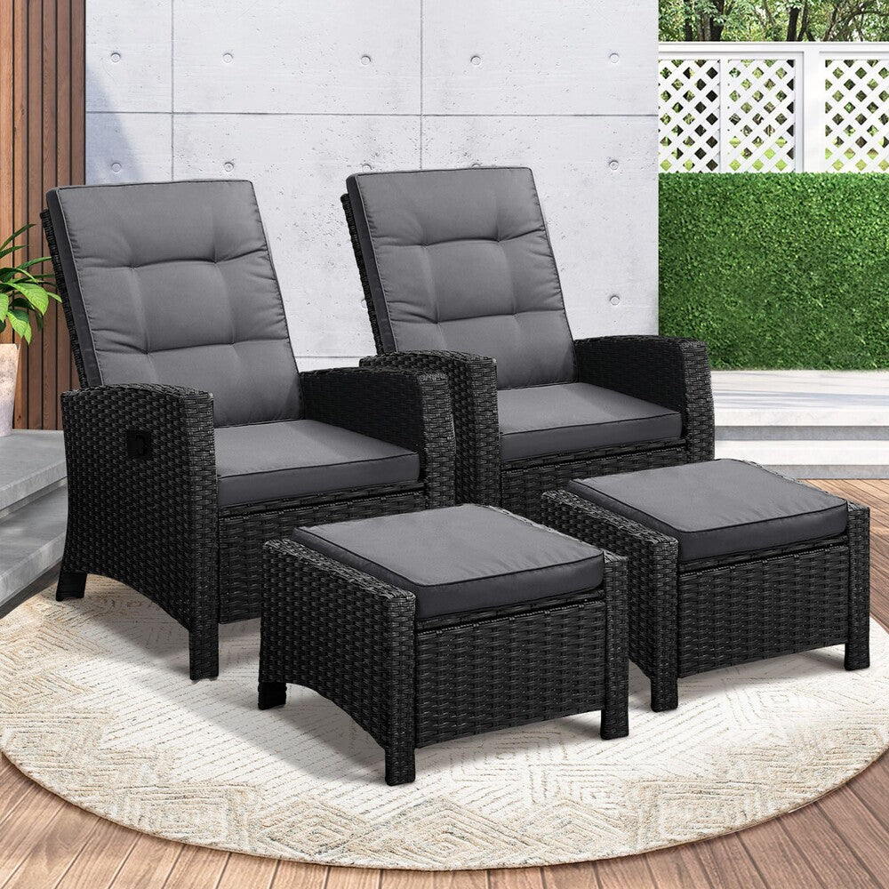 Livsip Recliner Chairs Wicker Sun Lounge 2X Black